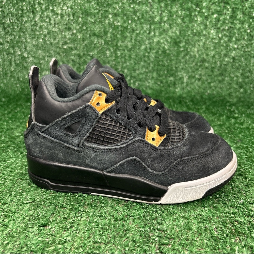 Nike Jordan 4‎ Retro BT 308500-032 Black Gold Royalty Shoes Kids Size 11C